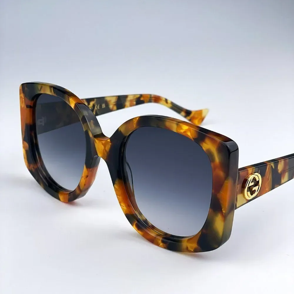 NEW Gucci GG1257S 004 Havana Gradient Blue Butterfly Oversized Women Sunglasses